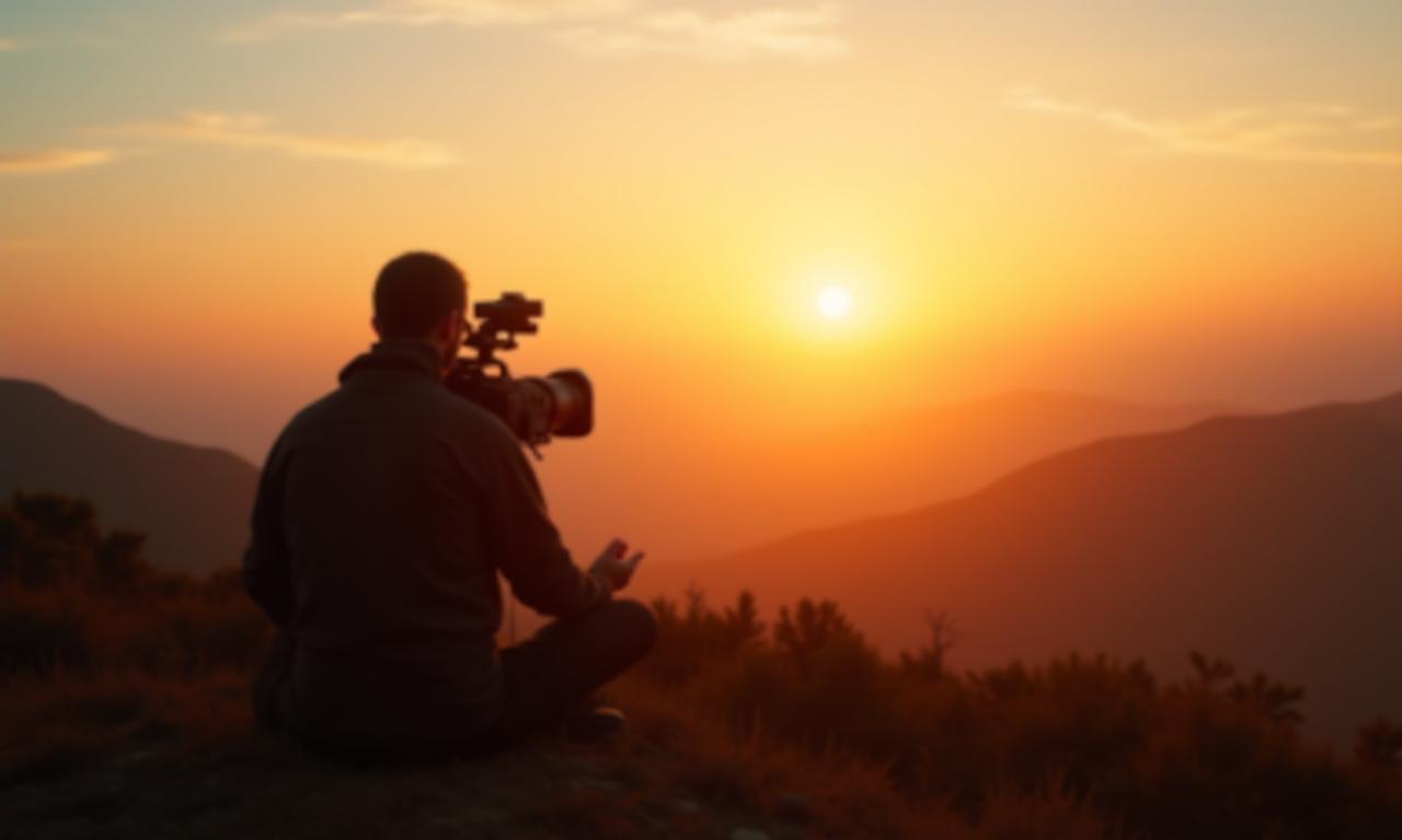 Camera crew meditatively framing a sunrise